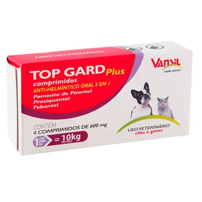 Anti-Helmíntico Top Guard Plus para cachorros e gatos com 4 comprimidos 600,0mg
