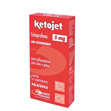 Anti-inflamatório Ketojet 5mg para Cães e Gatos com 10 comprimidos