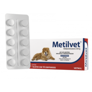 Anti-Inflamatório Metilvet 20mg para Cachorros e Gatos com 10 Comprimidos - Imagem principal