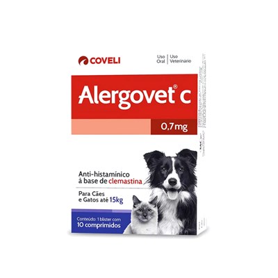 Antialérgico Alergovet C 0,7mg para Cachorros e Gatos com 10 comprimidos