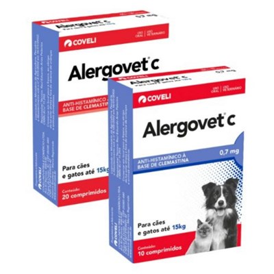 Antialérgico Alergovet C 0,7mg para Cachorros e Gatos com 20 comprimidos