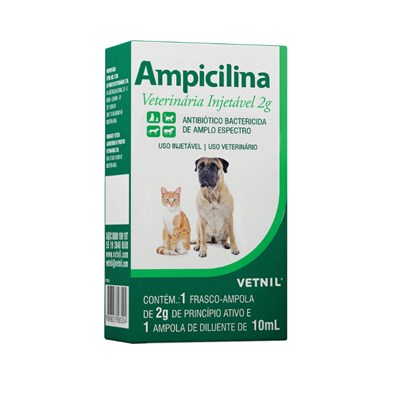 Antibiótico Ampicilina Vetnil Injetável para Cachorros e Gatos 2,0gr