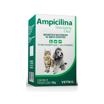 Antibiótico Ampicilina Vetnil Oral para Cachorros e Gatos 50gr