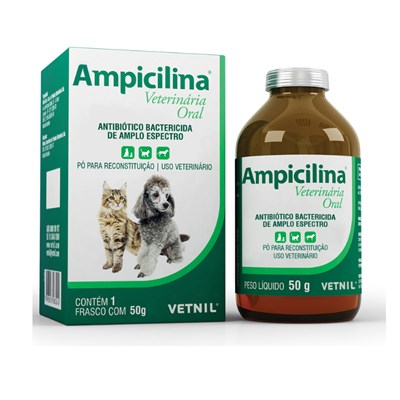 Antibiótico Ampicilina Vetnil Oral para Cachorros e Gatos 50gr
