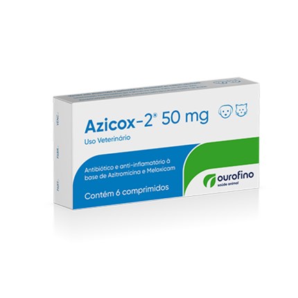 Antibiótico Azicox-2 50mg Ourofino para Cachorros e Gatos com 6 comprimidos