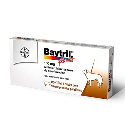 Antibiótico Baytril Flavour 150mg para Cachorros e Gatos com 10 comprimidos