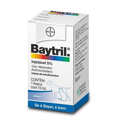 Antibiótico Baytril Injetável 5% para Cachorros e Gatos com 10ml