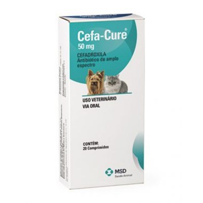 Antibiótico Cefa Cure MSD 50mg para Cachorros e Gatos com 20 Comprimidos