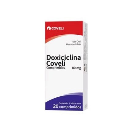 Antibiótico Doxiciclina 80mg para Cachorros e Gatos com 20 Comprimidos