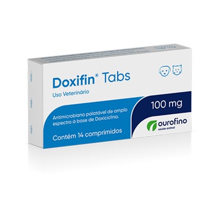 Antibiótico Doxifin Tabs 100mg Ourofino para Cachorros e Gatos com 14 comprimidos