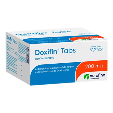Antibiótico Doxifin Tabs 200mg Ourofino Para Cães e Gatos Blister Com 6 Comprimidos
