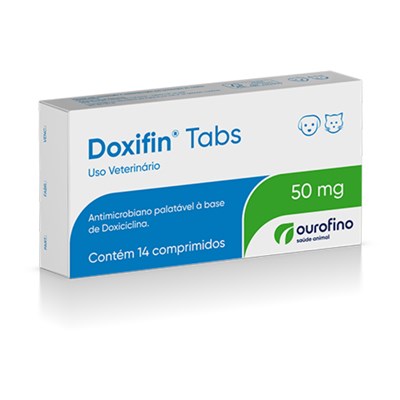 Antibiótico Doxifin Tabs 50mg Ourofino para Cachorros e Gatos com 14 comprimidos