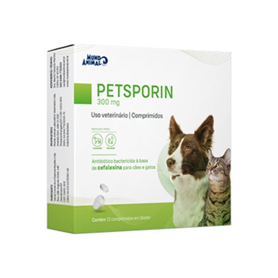 Antibiótico PetSporin 300mg Mundo Animal para Cachorros e Gatos com 12 comprimidos