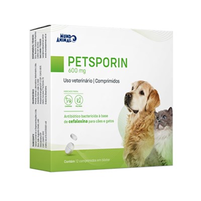 Antibiótico PetSporin 600mg Mundo Animal para Cachorros e Gatos com 12 comprimidos