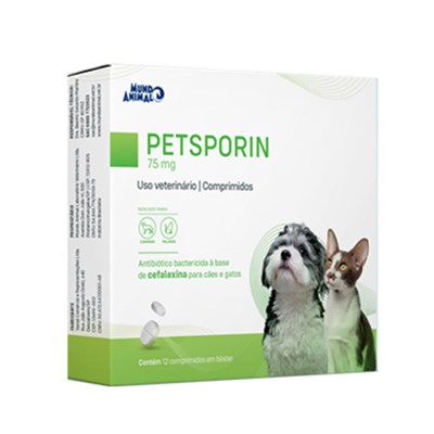 Antibiótico PetSporin 75mg Mundo Animal para Cachorros e Gatos com 12 comprimidos