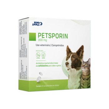 Antibiótico PetSporin Mundo Animal 300mg para Cães e Gatos Com 12 Comprimidos - Imagem principal