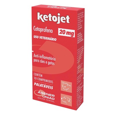 Antiinflamatório Ketojet para Cachorros e Gatos com 10 comprimidos 20mg
