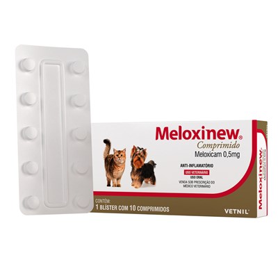 Antiinflamatório Meloxinew para Cães e Gatos com 10 Comprimidos 0,5 mg