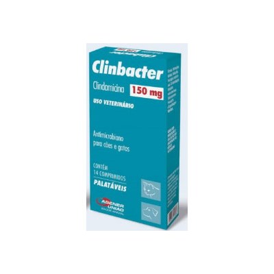 Antimicrobiano Clinbacter para cachorros e gatos com 14 Comprimidos 150mg