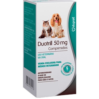 Antimicrobiano Duotrill 50mg Duprat para Cachorros e Gatos com 10 comprimidos