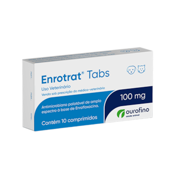 Antimicrobiano Enrotrat Tabs Ourofino 100mg para Cães e Gatos Com 10 Comprimidos - Imagem principal