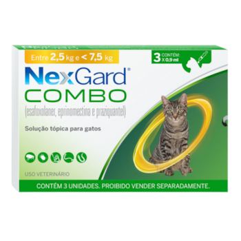 Antiparasitário Nexgard Combo Antipulgas, Sarnas e Vermes para Gatos de 2,5kg a 7,5kg Com 3 Pipetas - Imagem principal