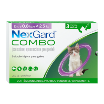 Antiparasitário Nexgard Combo Antipulgas, Sarnas e Vermes para Gatos de até 2,5kg Com 3 Pipetas - Imagem principal