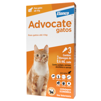 Antipulgas Advocate 0,4ml Para Gatos De Até 4kg Com 3 Pipetas - Imagem principal