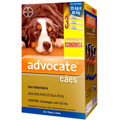 Antipulgas Advocate 4,0ml para Cachorros de 25kg a 40kg com 3 Pipetas