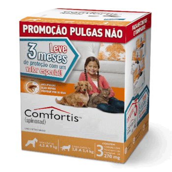 Antipulgas Comfortis 270mg para Cachorros de 4,5kg à 9kg e Gatos de 2,8kgr à 5,4kgr com 3 Comprimidos - Imagem principal