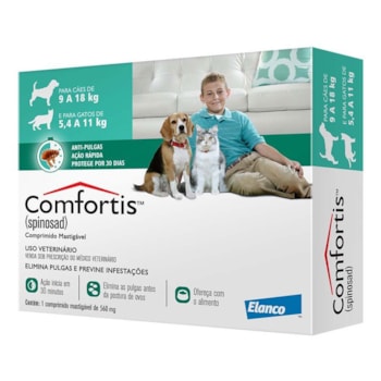 Antipulgas Comfortis 560mg para Cachorros de 9kg até 18kg e Gatos de 5,4kg a 11kg com 1 Comprimido - Imagem principal