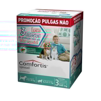 Antipulgas Comfortis 560mg para Cachorros de 9kg até 18kg e Gatos de 5,4kg a 11kg com 3 Comprimidos - Imagem principal