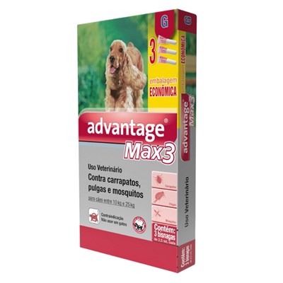 Antipulgas E Carrapatos Advantage Max3 2,5ml Para Cachorros De 10kg Até 25kg Com 3 Pipetas