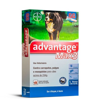 Antipulgas e Carrapatos Advantage Max3 4,0ml para Cachorros acima de 25kg com 1 Pipeta