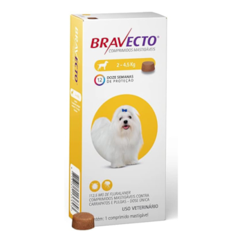 Antipulgas e Carrapatos Bravecto 112,5mg para Cachorros de 2,0kg até 4,5kg com 1 comprimido - Imagem principal