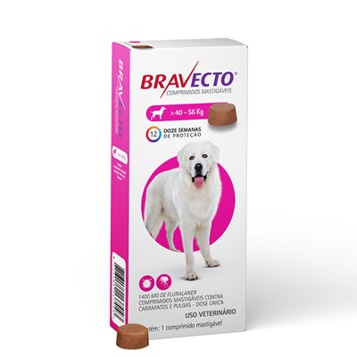 Antipulgas e Carrapatos Bravecto 1400mg para Cachorros de 40kg até 56kg com 1 comprimido