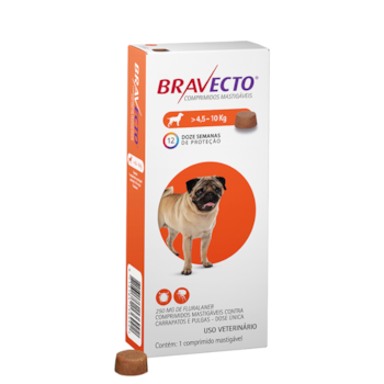 Antipulgas e Carrapatos Bravecto 250mg para Cachorros de 4,5kg até 10kg com 1 comprimido - Imagem principal