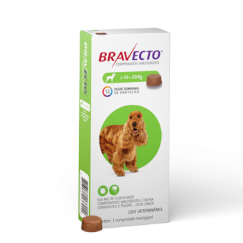 Antipulgas e Carrapatos Bravecto 500mg para Cachorros de 10kg até 20kg com 1 comprimido - Imagem principal