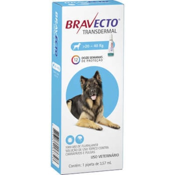 Antipulgas e Carrapatos Bravecto Transdermal 1000mg para Cachorros de 20kg até 40kg com 1 Pipeta - Imagem principal