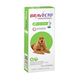 Antipulgas e Carrapatos Bravecto Transdermal 500mg para Cachorros de 10kg até 20kg com 1 Pipetas - Imagem principal