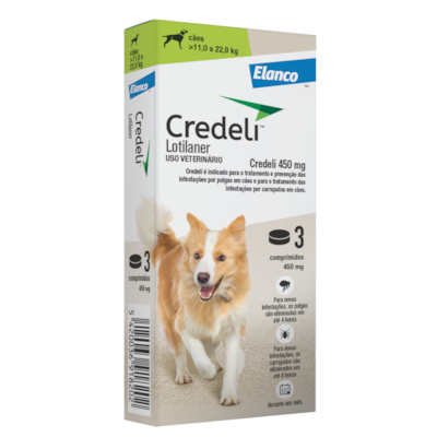 Antipulgas E Carrapatos Credeli 450mg Para Cachorros De 11kg Até 22kg Com 3 Comprimidos