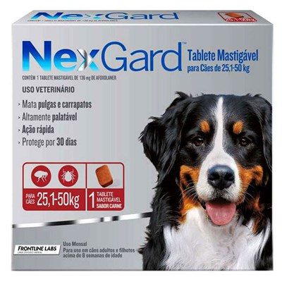 Antipulgas e Carrapatos Nexgard para Cachorro de 25 a 50kg 1 tablete mastigavel de 68mg