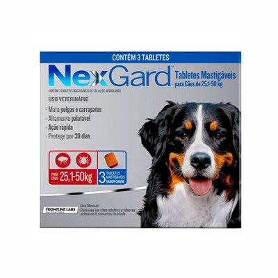Antipulgas e Carrapatos Nexgard para Cachorro de 25 a 50kg 3 tabletes mastigavel de 68mg