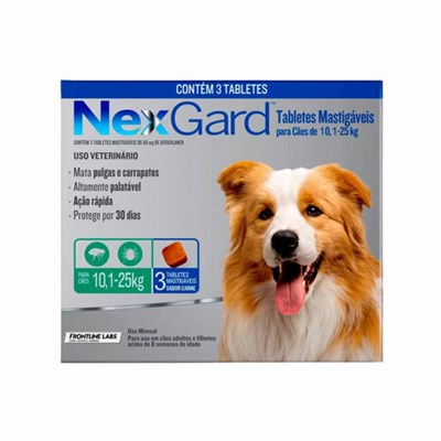 Antipulgas e Carrapatos Nexgard para Cachorros de 10,1 a 25kg 3 tabletes mastigavel de 68mg