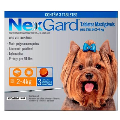 Antipulgas e Carrapatos Nexgard para Cachorros de 2 a 4kg 3 Tabletes Mastigáveis de 11,3mg