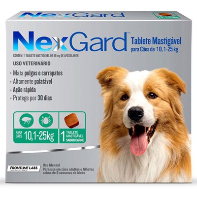 Antipulgas e Carrapatos Nexgard para cães de 10,1kg à 25kg com 1 tablete mastigável