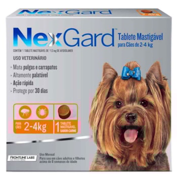 Antipulgas e Carrapatos Nexgard para Cães de 2 a 4kg 1 Tablete Mástigavel de 11,3mg - Imagem principal