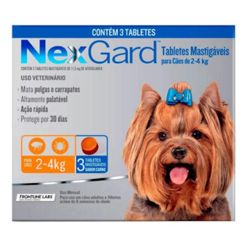 Antipulgas e Carrapatos Nexgard para Cães de 2 a 4kg 3 Tablete Mástigavel de 11,3mg - Imagem principal