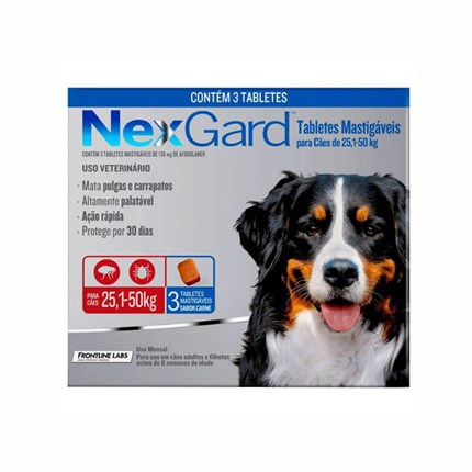 Antipulgas e Carrapatos Nexgard para Cães de 25kg a 50kg com 3 tabletes mastigáveis