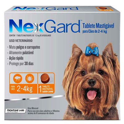 Antipulgas e Carrapatos Nexgard para cães de 2kg à 4kg com 1 tablete mastigável